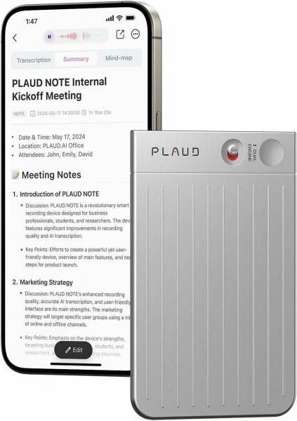 Plaud Note ChatGPT AI Voice Recorder, Silver