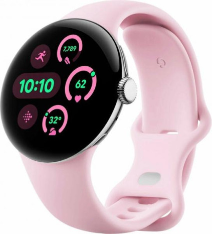 Google Pixel Watch 3 (41mm), Polished Silver Case/Rose Quartz Active Band